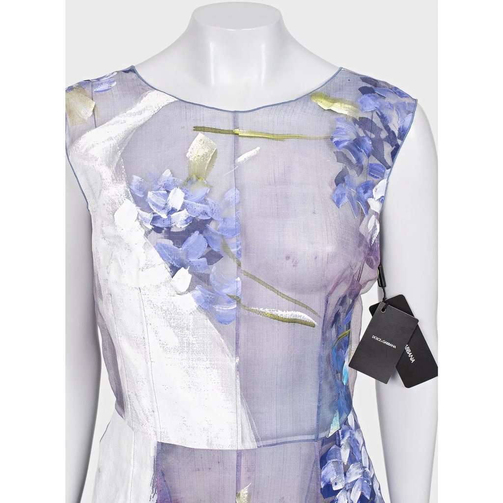Dolce & Gabbana NWT Dolce & Gabbana Sheer Silk Floral Dress Size 44/L pre-owned Purple Silk Never worn, with tag - Model View