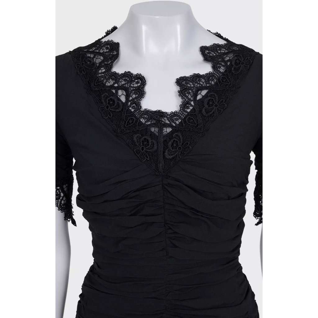 Dolce & Gabbana NWOT Dolce & Gabbana Black Draped Lace Dress - Size S pre-owned Black Lace Never worn - Model View