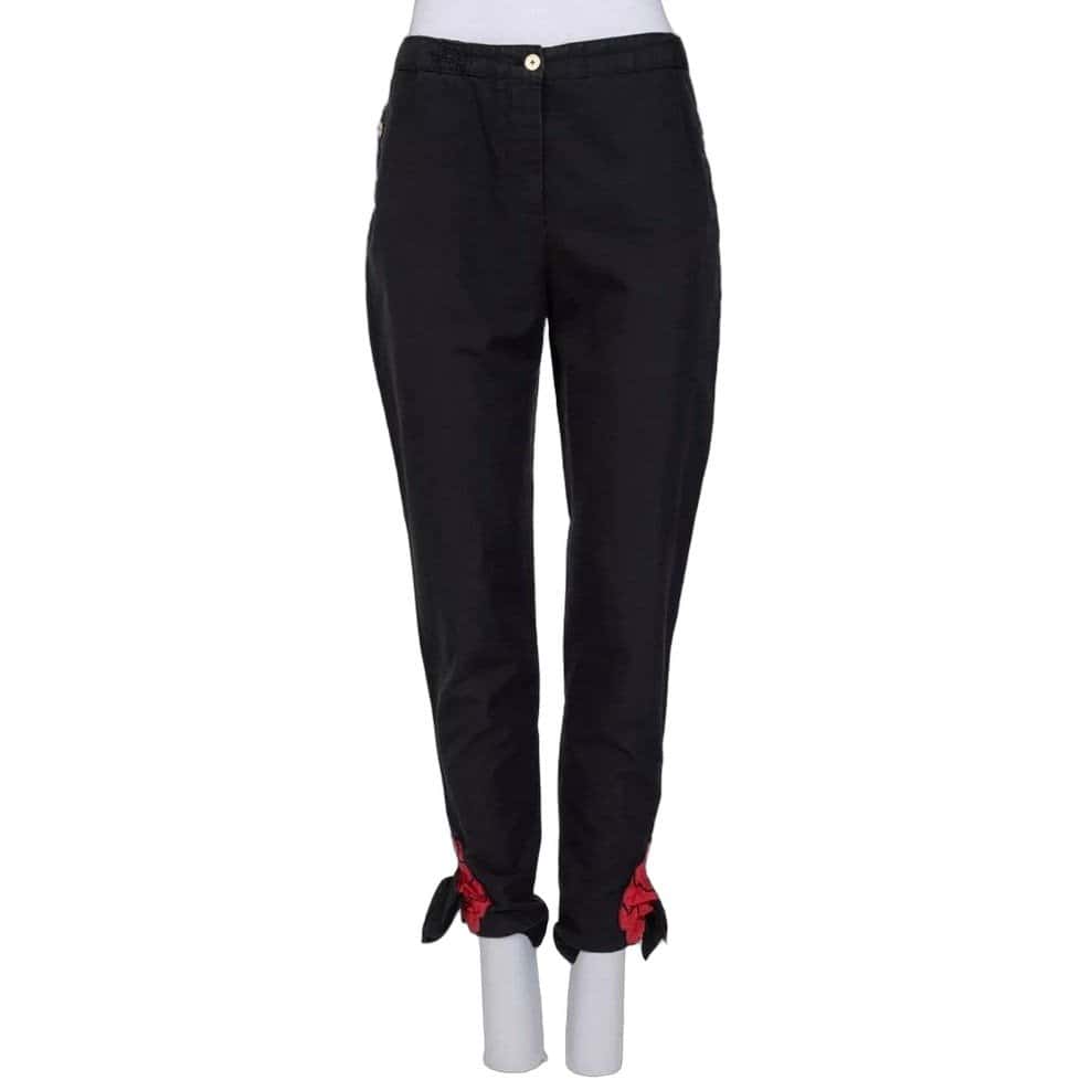 Yves Saint Laurent YSL Vintage Black Cotton-Silk Trousers Sz. 38 Pre-owned Black Cotton Good - Front View
