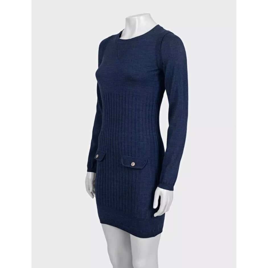 Chanel Chanel Fitted Wool & Silk Dress Sz.36 Pre-owned Blue Wool Good - Back View