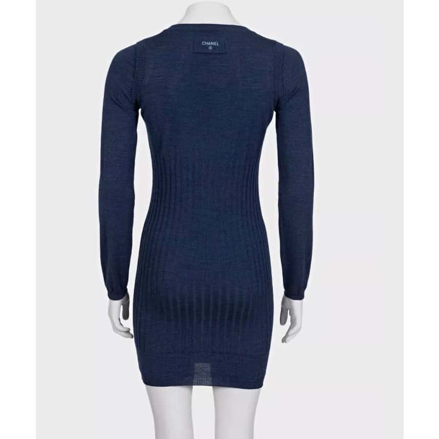 Chanel Chanel Fitted Wool & Silk Dress Sz.36 Pre-owned Blue Wool Good - Inside View
