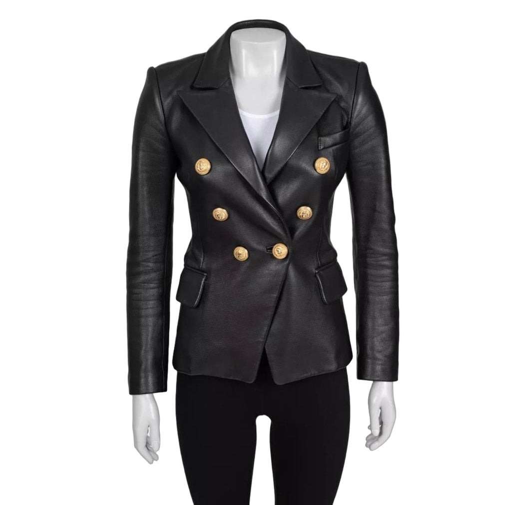 Balmain Balmain Luxurious Black Lamb Leather Jacket - Size FR34/XS Pre-owned Black Leather Good - Front View