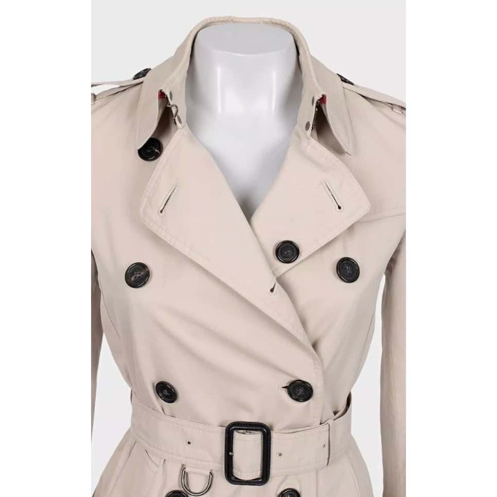 Burberry Burberry Beige Cropped Trench Coat with Belt EU32/XXS Pre-owned Beige Cotton Good - Model View