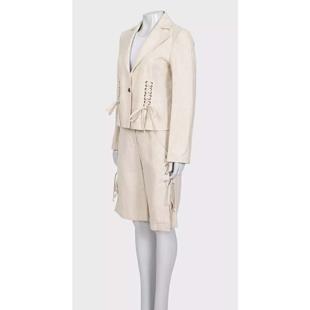 Valentino NWOT Valentino Roma Beige Cotton-Linen Shorts & Jacket Set Sz.40 Pre-owned Beige Cotton Never worn - Back View