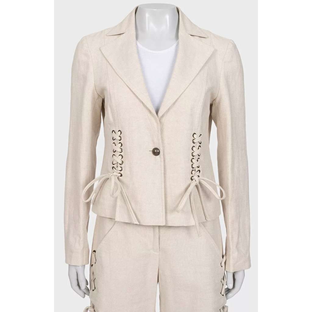 Valentino NWOT Valentino Roma Beige Cotton-Linen Shorts & Jacket Set Sz.40 Pre-owned Beige Cotton Never worn - Model View