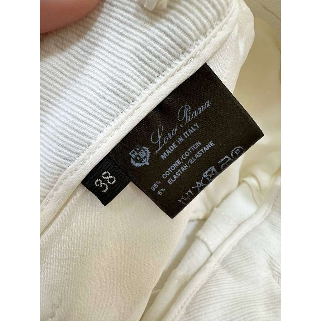 Loro Piana Loro Piana White Cotton Elastane Tailored Straight-Leg Pants Sz.38 pre-owned White Cotton Good condition - Model View