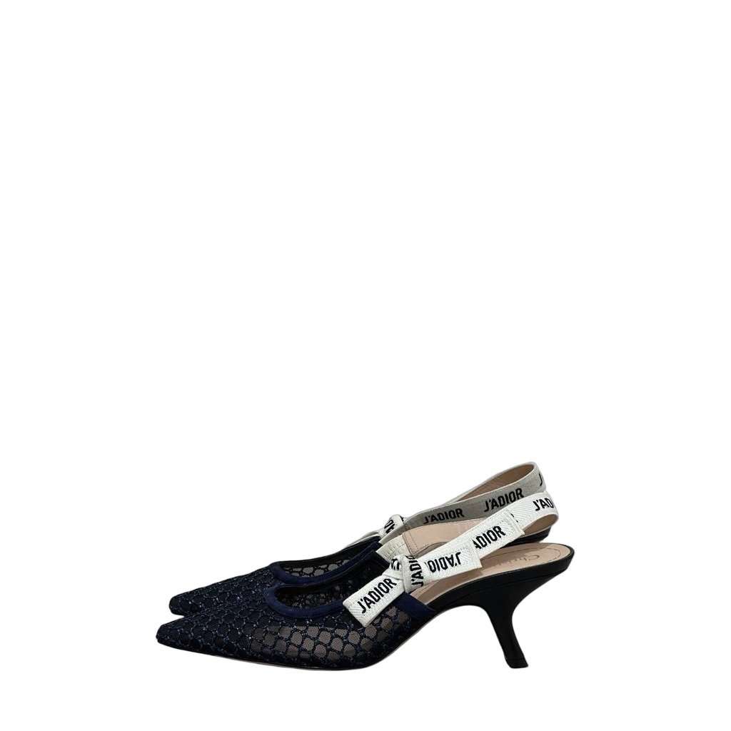 Christian Dior Christian Dior J'Adior  Black & Beige Mesh Slingback Pumps Sz.38 Pre-owned Black Leather Good condition - Front View