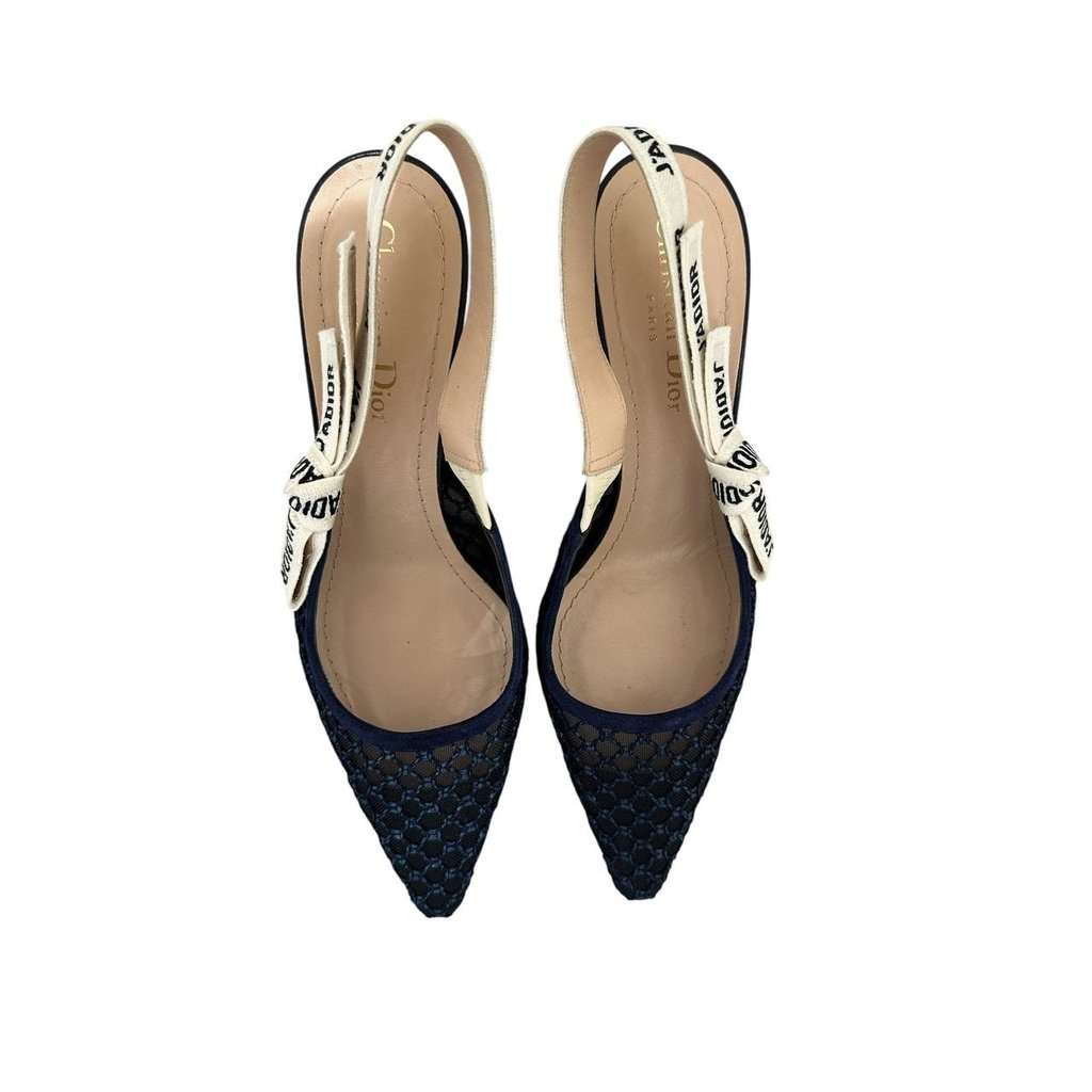 Christian Dior Christian Dior J'Adior  Black & Beige Mesh Slingback Pumps Sz.38 Pre-owned Black Leather Good condition - Box View