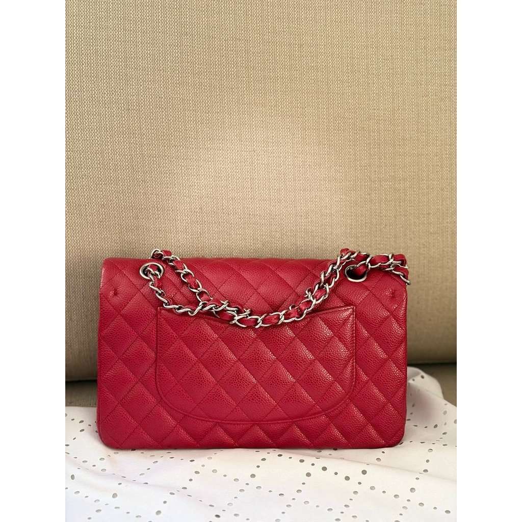 Chanel Chanel Timeless Medium 25 Red Grained Caviar Leather Flap Bag Pre-owned Red Leather Good condition - Back View