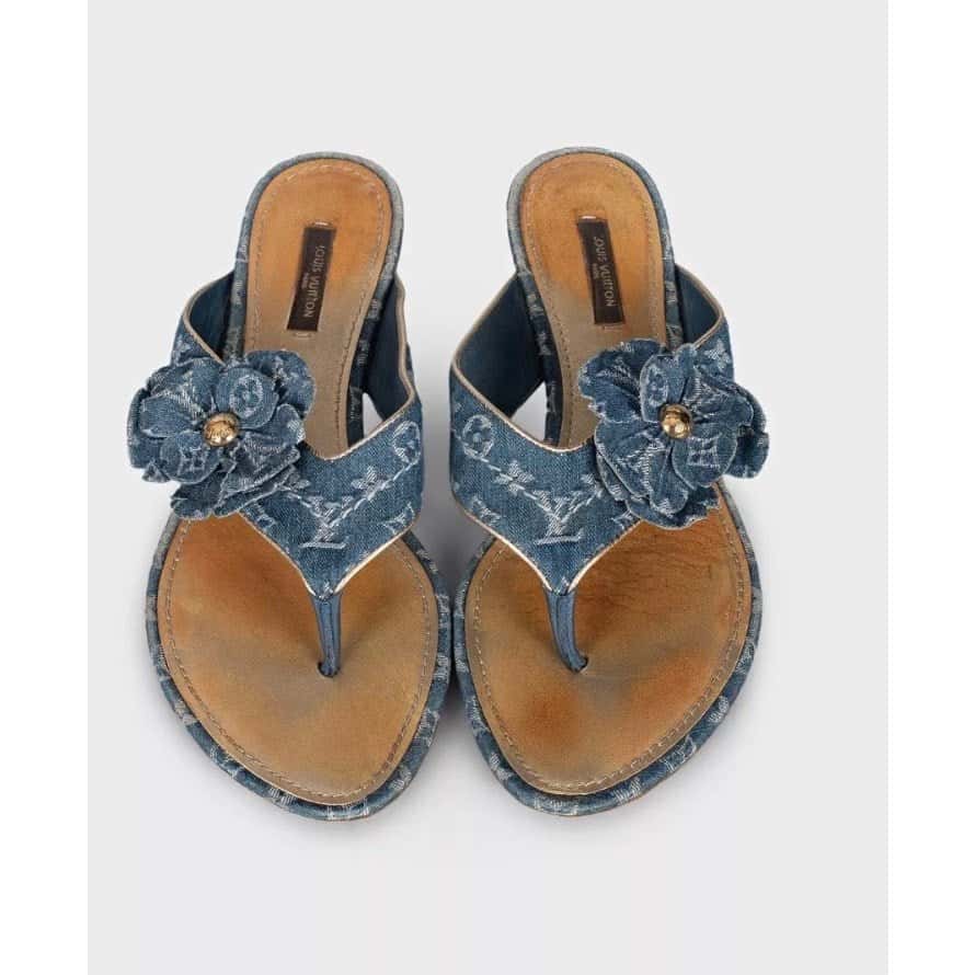 Louis Vuitton Louis Vuitton Denim Monogram Flip-Flops – Size 39 Pre-owned MultiColor Denim Good condition - Back View
