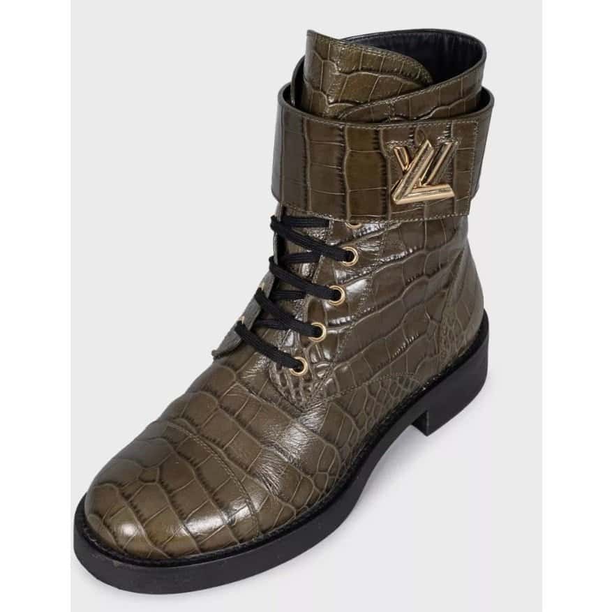 Louis Vuitton Louis Vuitton Crocodile Print Lambskin Leather Boots - Size 38 pre-owned Gold Leather Good condition - Inside View