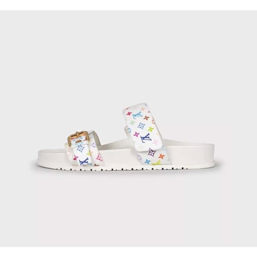 Louis Vuitton Louis Vuitton x Murakami Leather Slides - White, Size 38 Pre-owned White Leather Good condition - Back View