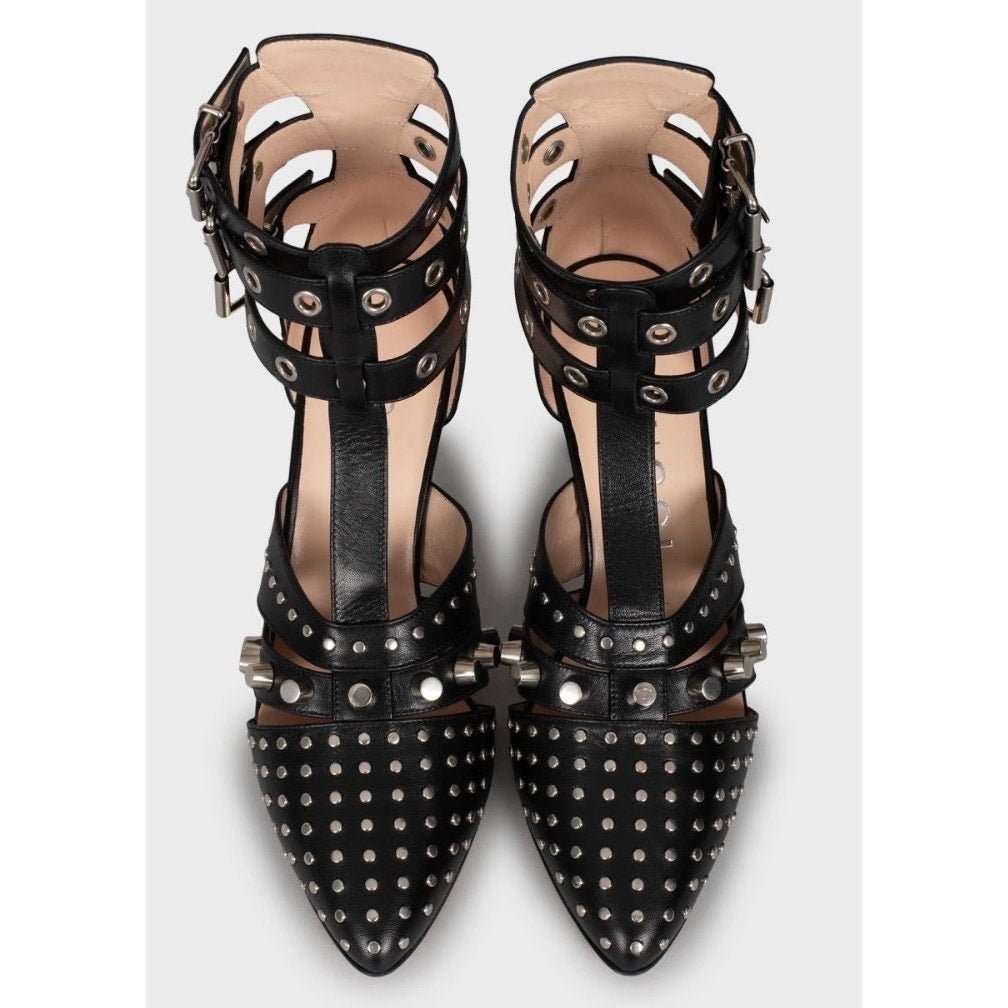 Gucci NWB Elegant Gucci Black Leather Studded Wedge Heels Sz. 39 Pre-owned Black Leather Never worn - Back View