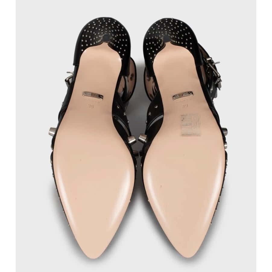 Gucci NWB Elegant Gucci Black Leather Studded Wedge Heels Sz. 39 Pre-owned Black Leather Never worn - Box View