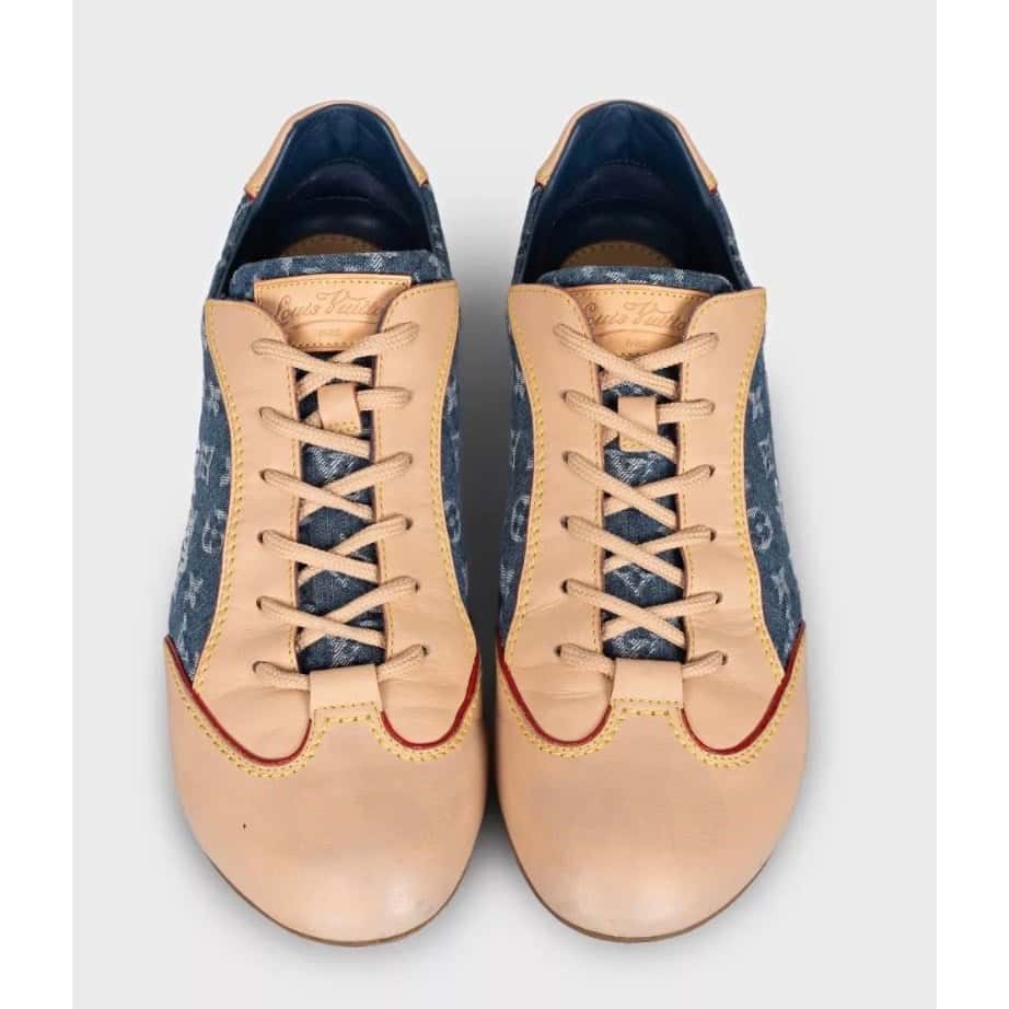 Louis Vuitton Louis Vuitton Beige Leather & Denim Athletic Sneakers Sz 39 pre-owned Beige Leather Good condition - Back View