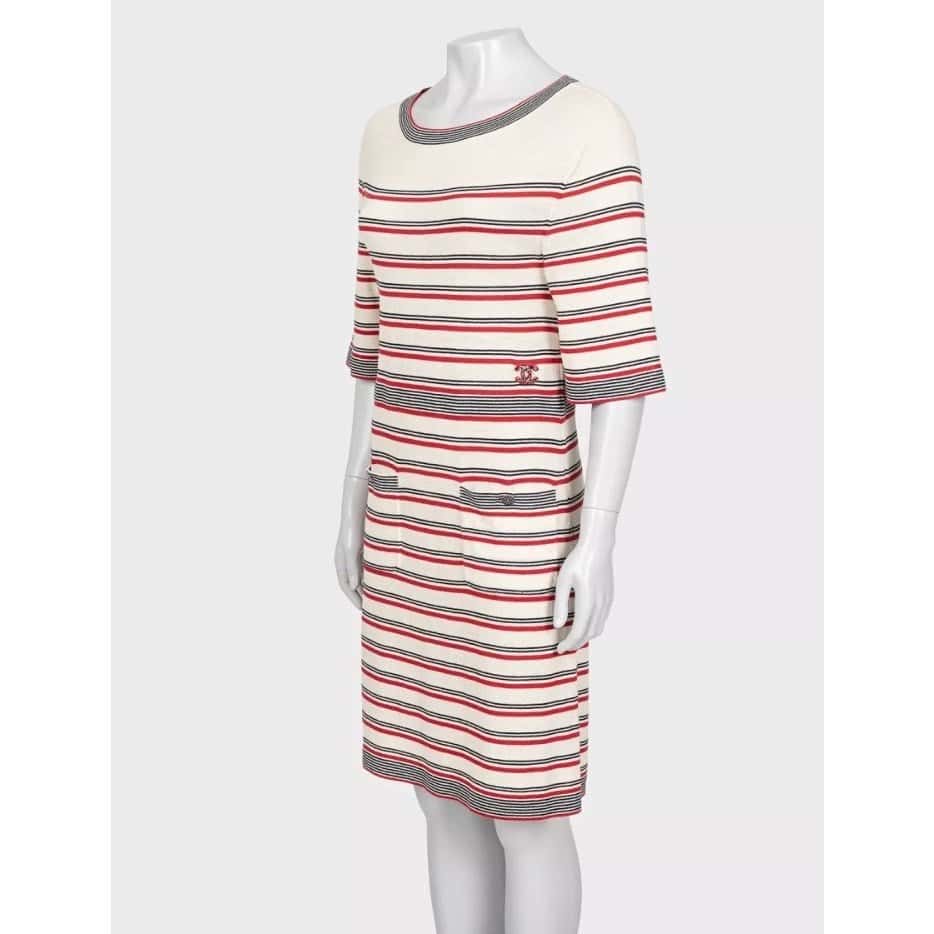 Chanel Chanel Beige Striped Print Dress - Size FR36/S pre-owned Beige Wool Good condition - Back View