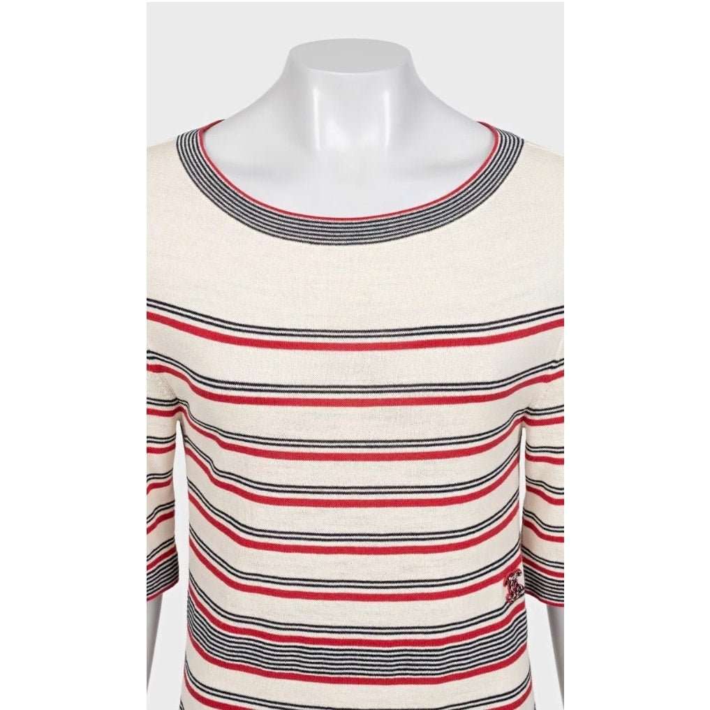 Chanel Chanel Beige Striped Print Dress - Size FR36/S pre-owned Beige Wool Good condition - Model View