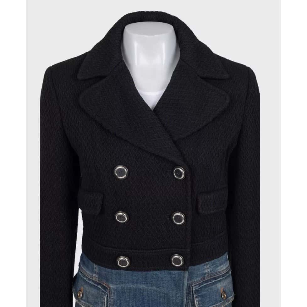 Dolce & Gabbana Dolce & Gabbana Mixed Material Double-Breasted Coat 44/L Pre-owned Silver Cotton Good condition - Model View