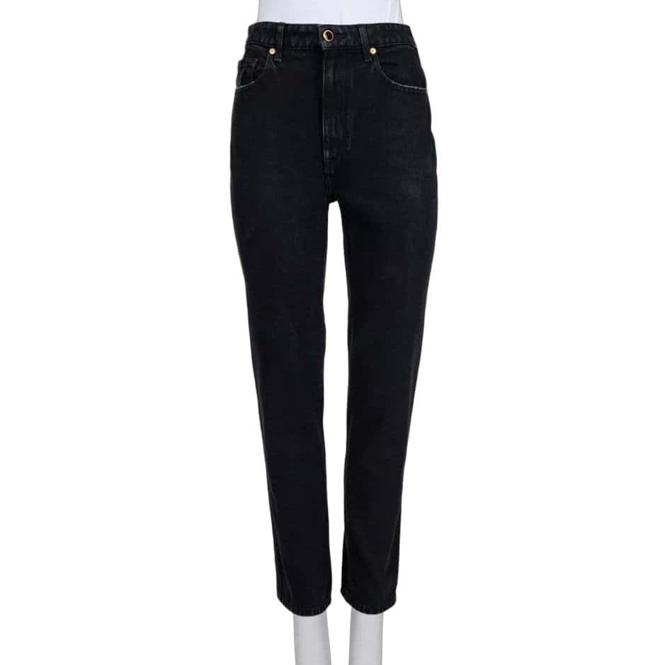 Khaite Khaite Black Straight-Leg Jeans with Gold Button Detail Sz.W25 | XS pre-owned Black Cotton Good condition - Front View