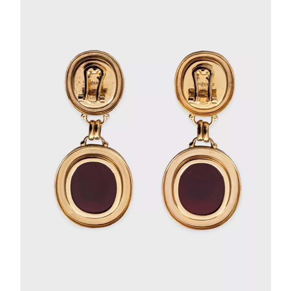 Saint Laurent Saint Laurent Elegant Gold Drop Clip-On Statement Earrings pre-owned Gold Good condition - Back View