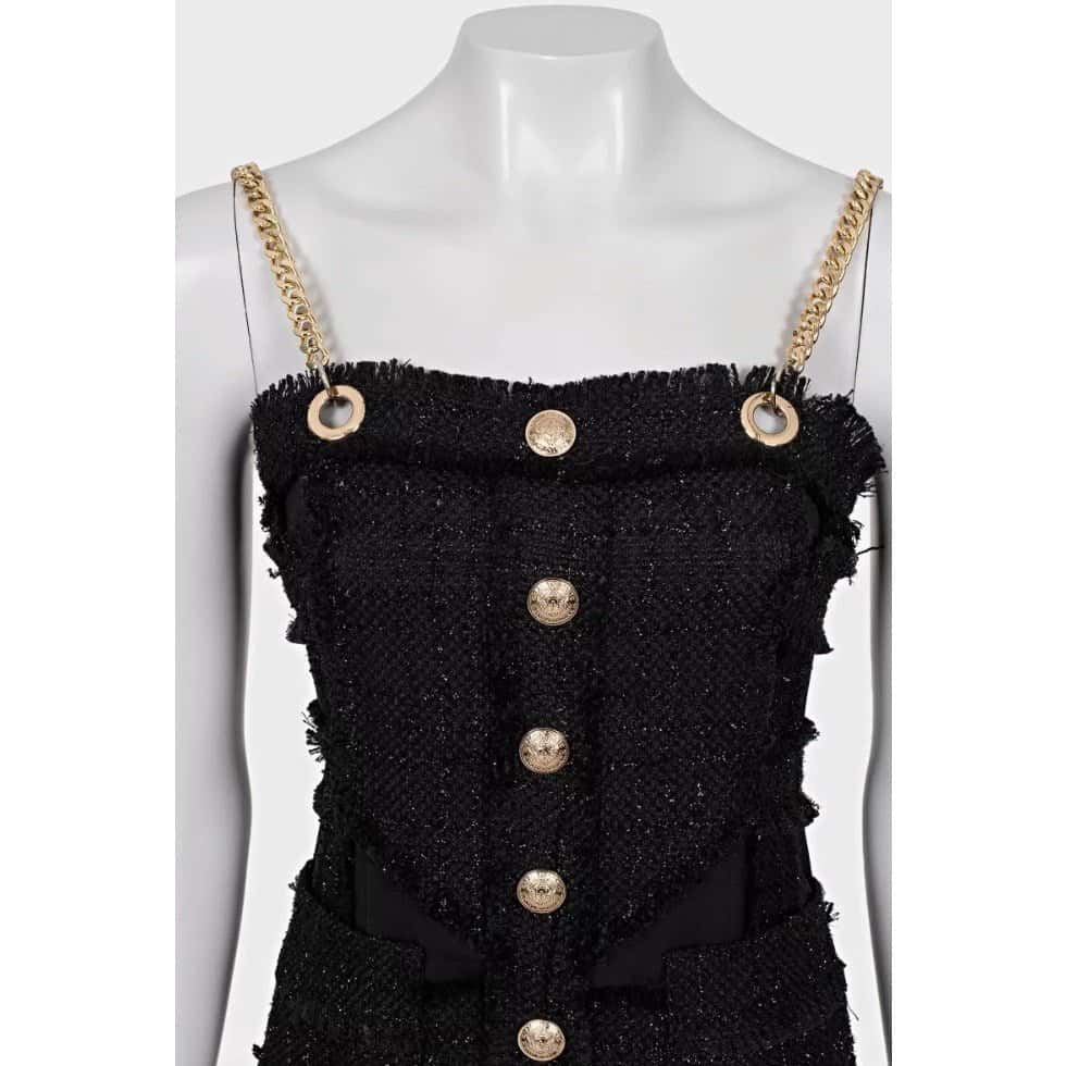 Balmain Balmain Black Gold Straps Dress  Sz.S Pre-owned Black Good condition - Model View
