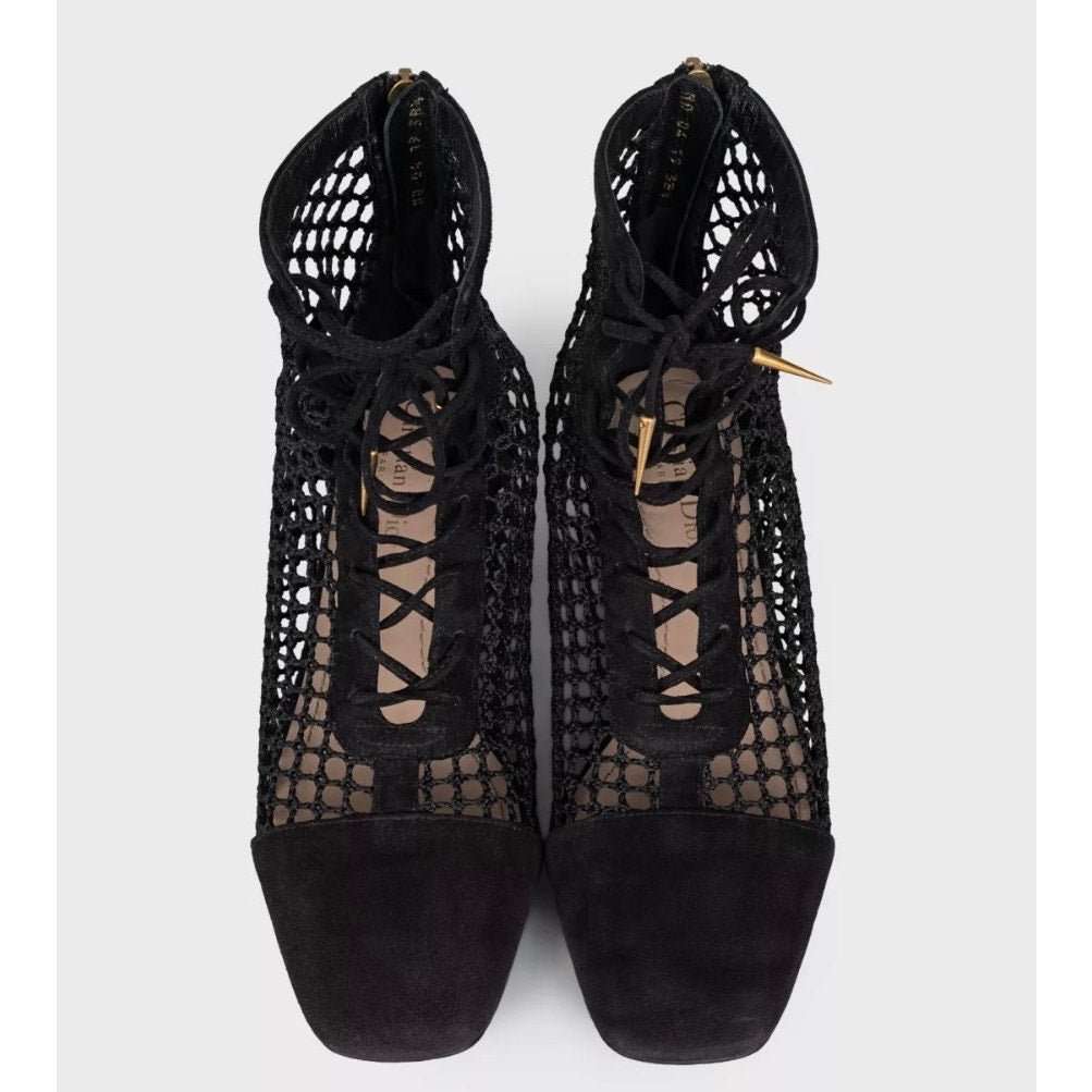 Christian Dior Christian Dior Black Suede Mesh Lace-Up Heels - EU 39 pre-owned Black Suede Good condition - Back View