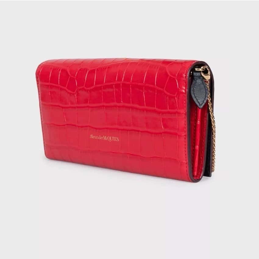 Alexander McQueen Alexander McQueen Red Embossed Leather Chain Clutch Pre-owned Red Leather Good condition - Back View