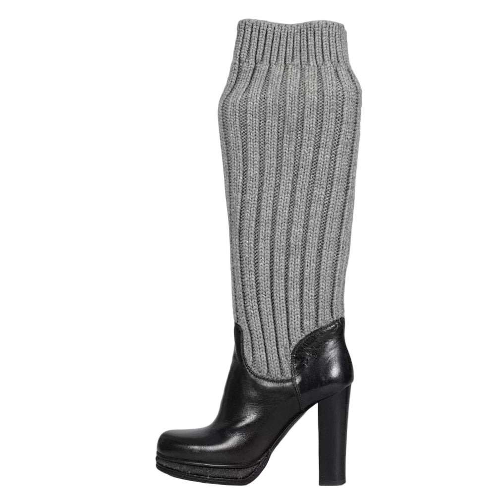 Dolce & Gabbana Dolce & Gabbana Black Leather Knitted Boots sz.37 pre-owned Black Leather Good condition - Front View