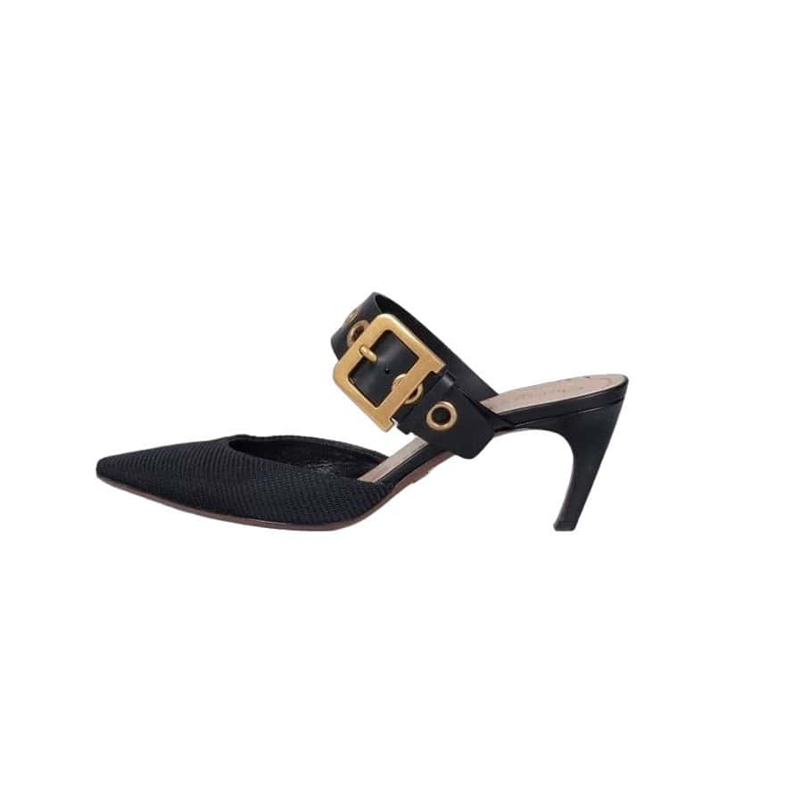 Christian Dior Christian Dior Black Pointed-Toe Mules - Size 39.5 Pre-owned Black Leather Good condition - Front View