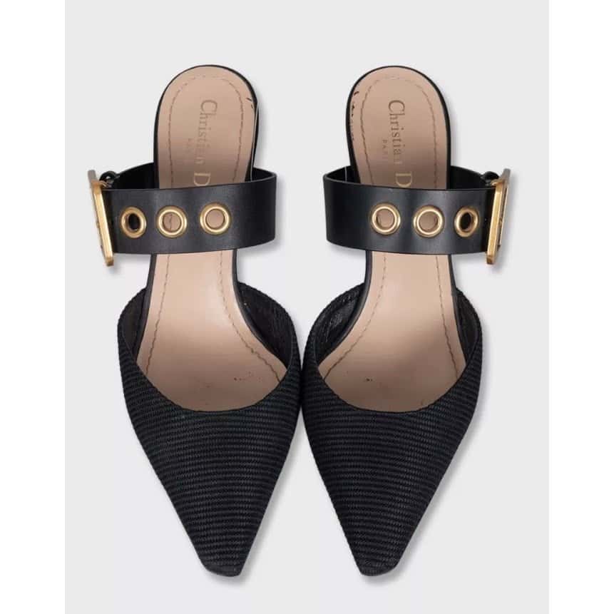 Christian Dior Christian Dior Black Pointed-Toe Mules - Size 39.5 Pre-owned Black Leather Good condition - Back View