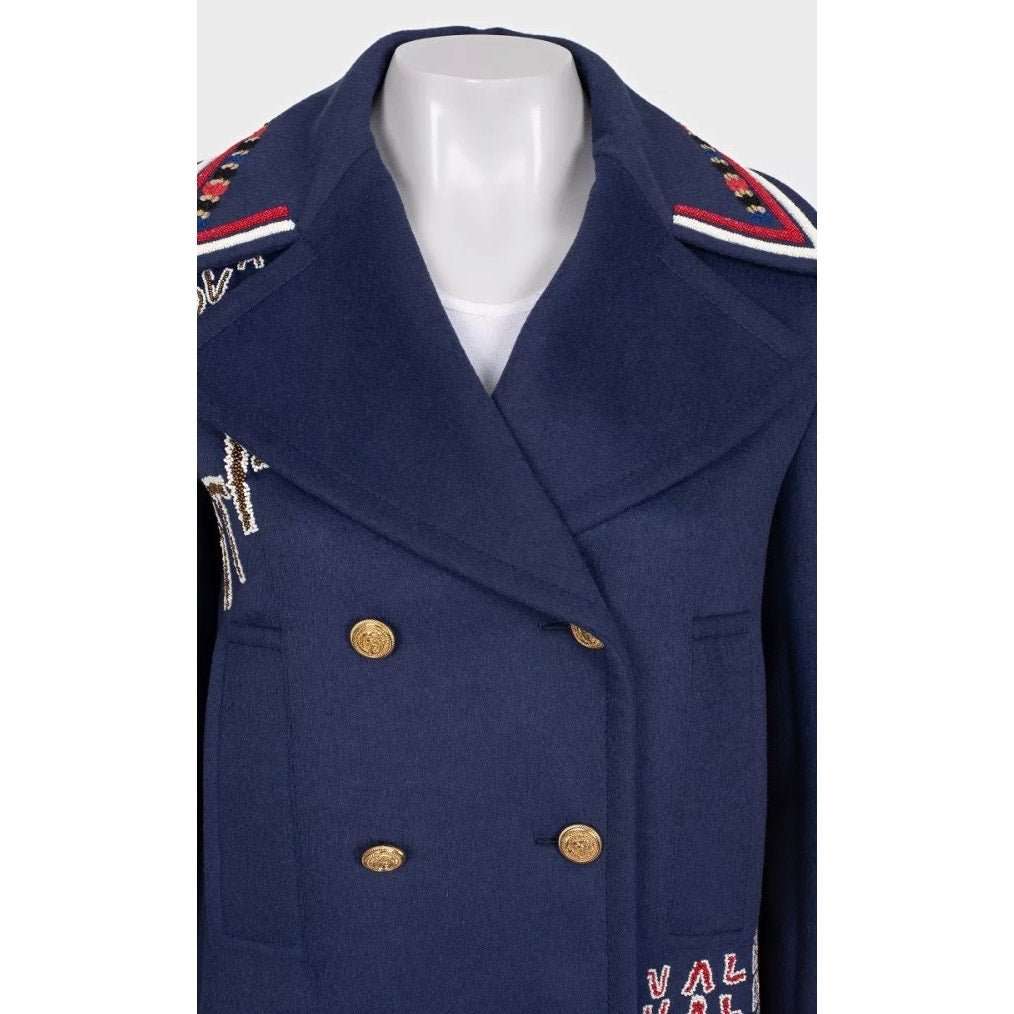 Valentino Valentino Blue Sequin Wool Angora Blend Coat - Size Sz.44/L Pre-owned Blue Wool Good condition - Model View