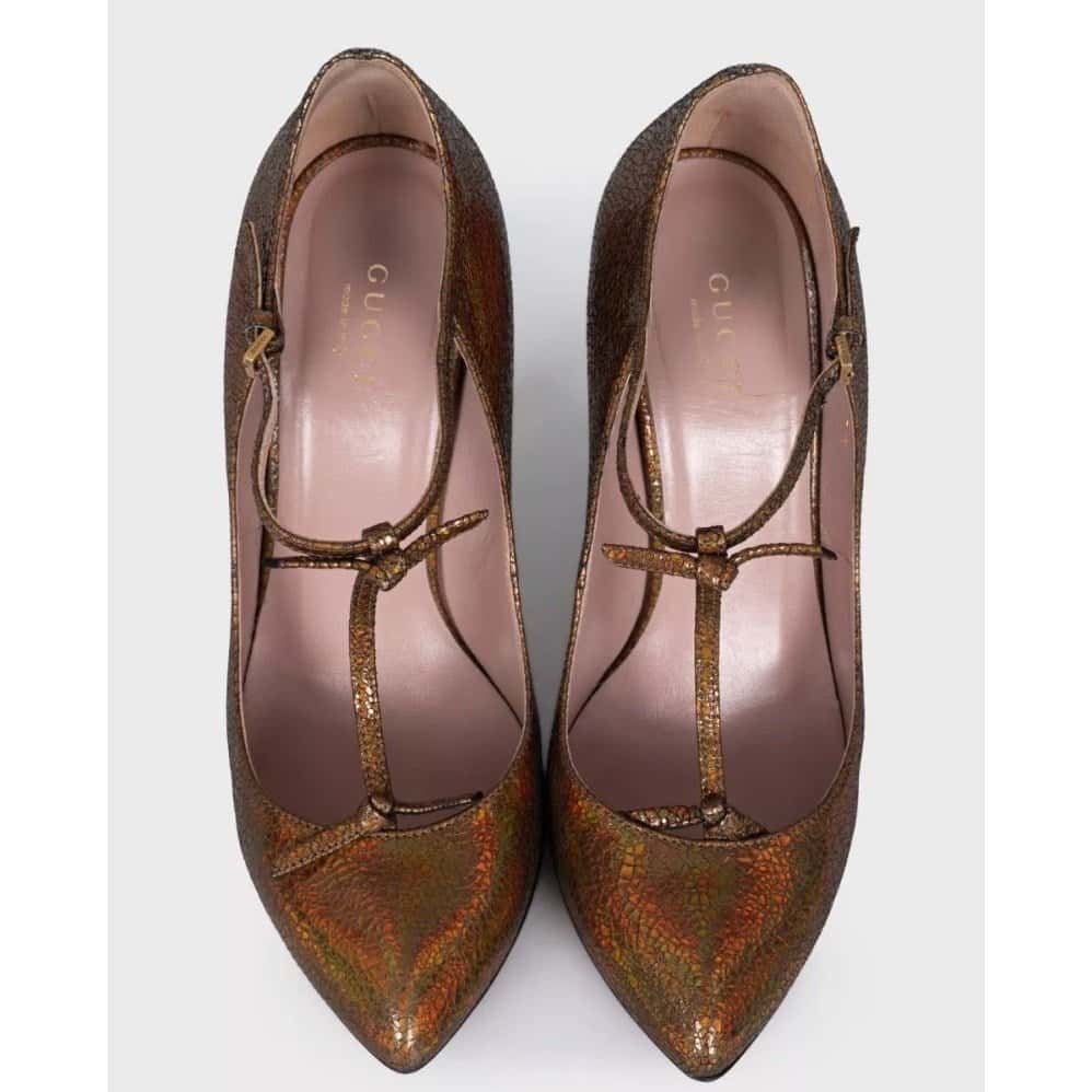 Gucci Gucci Brown Leather T-Strap Stiletto Heels Sz.36.5 pre-owned Brown Leather Good condition - Back View