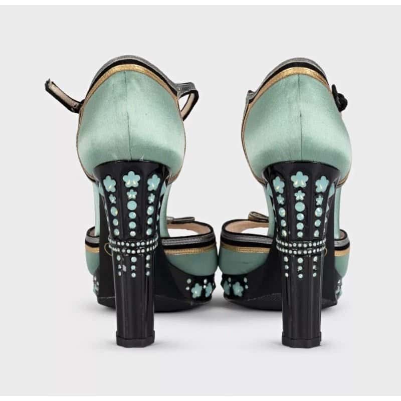 Prada Prada Light Blue Textile Heeled Sandals with Crystal Heel Sz.37.5 Pre-owned Blue Leather Good condition - Model View