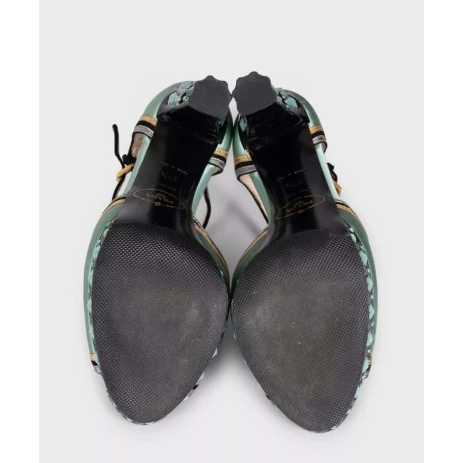 Prada Prada Light Blue Textile Heeled Sandals with Crystal Heel Sz.37.5 Pre-owned Blue Leather Good condition - Box View