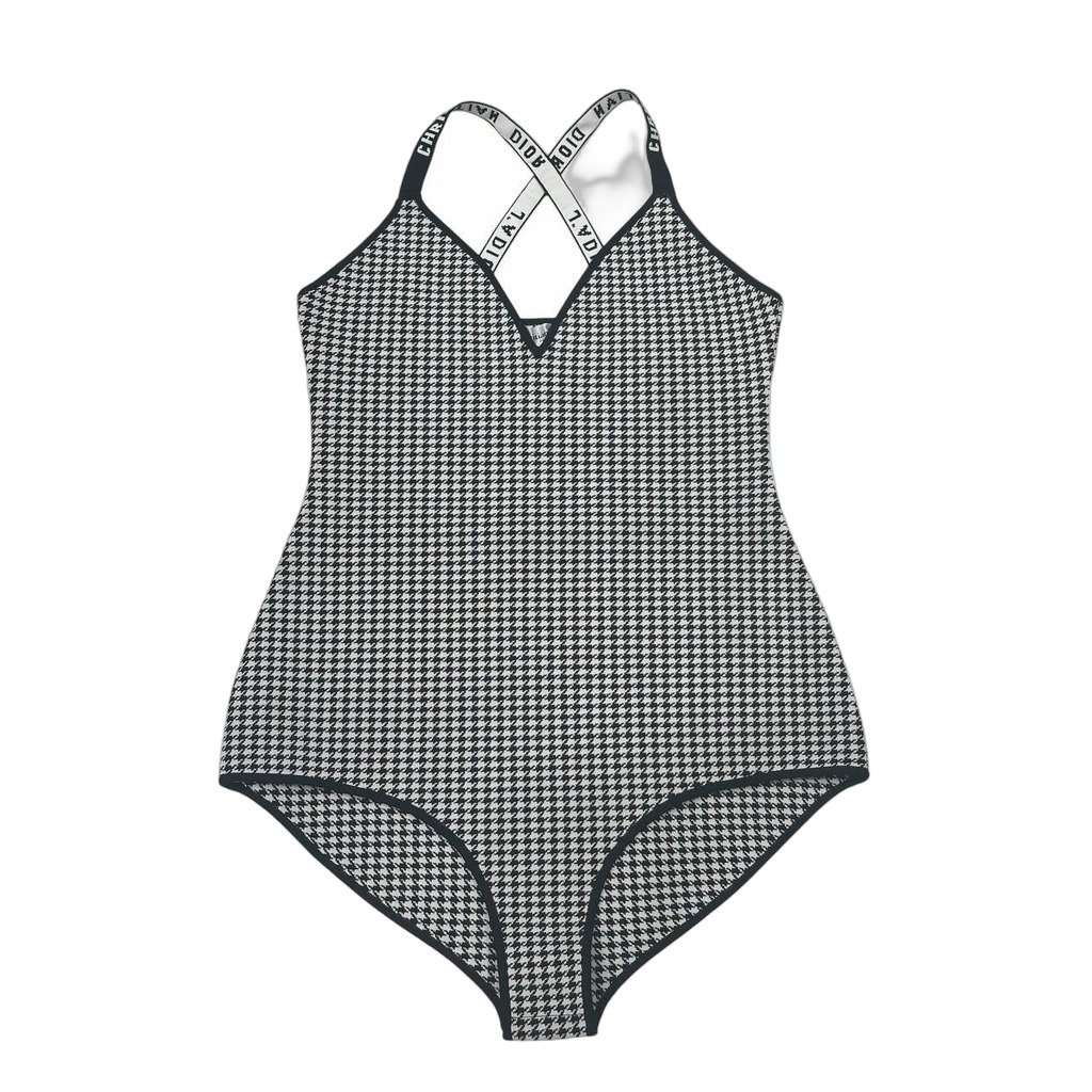Christian Dior Elegant Christian Dior Houndstooth Bodysuit - Size M Pre-owned Black Good condition - Front View