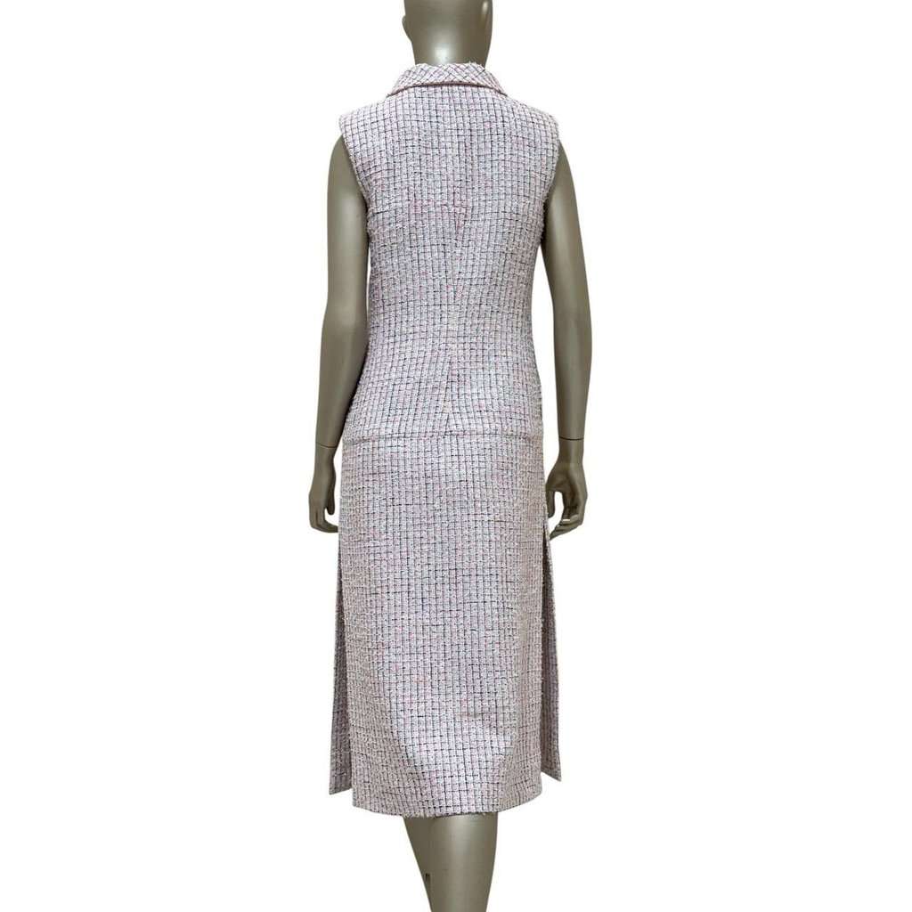 Chanel CHANEL Light Pink & White Fantasy Tweed Dress Sz.38 pre-owned White Tweed Good condition - Back View