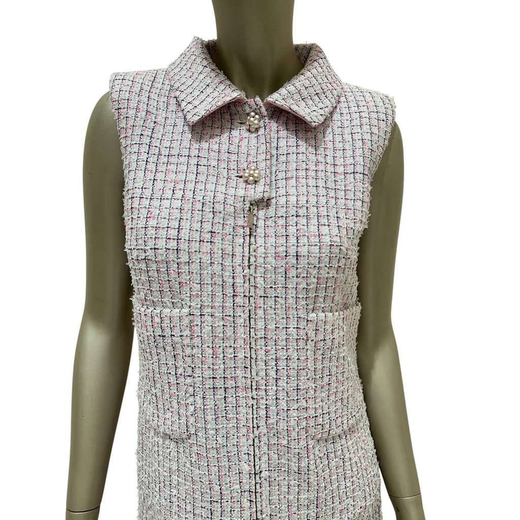 Chanel CHANEL Light Pink & White Fantasy Tweed Dress Sz.38 pre-owned White Tweed Good condition - Inside View