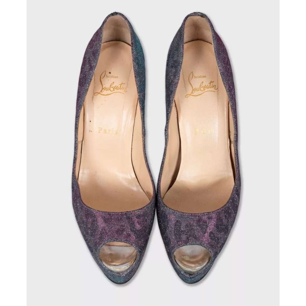 Christian Louboutin Christian Louboutin Silver Glitter Open Toe Heels - EU 40 pre-owned Silver Leather Good condition - Back View