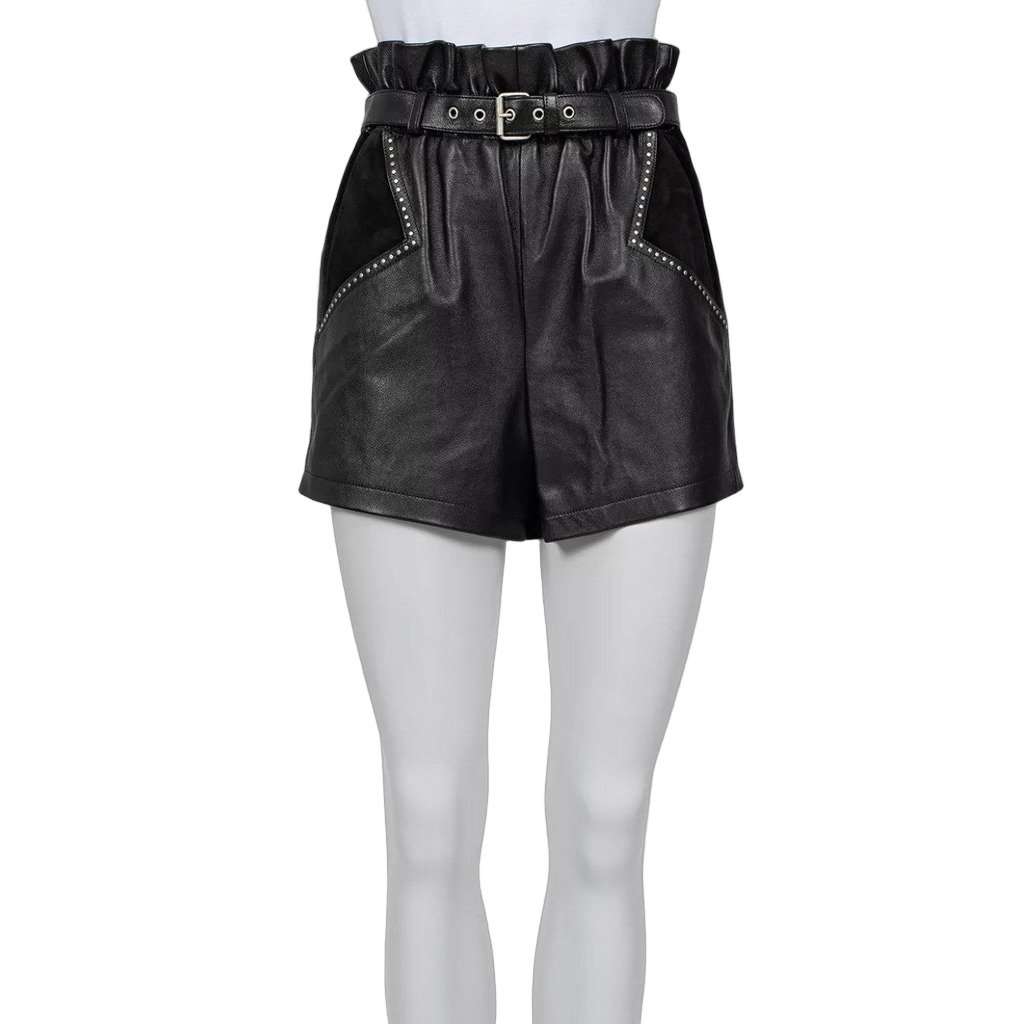 Saint Laurent Saint Laurent Black Leather Elastic Waist Shorts Sz.36/S Pre-owned Black Leather Never worn - Front View