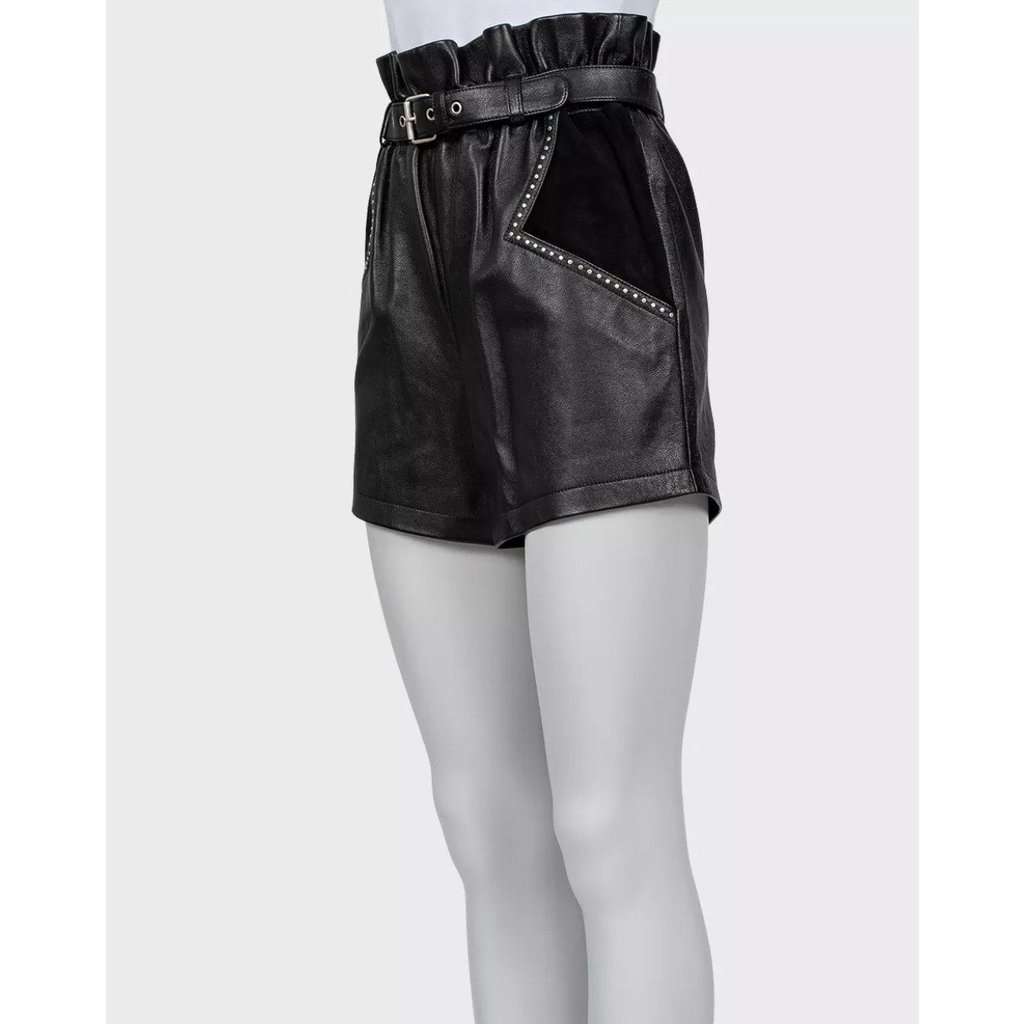 Saint Laurent Saint Laurent Black Leather Elastic Waist Shorts Sz.36/S Pre-owned Black Leather Never worn - Back View