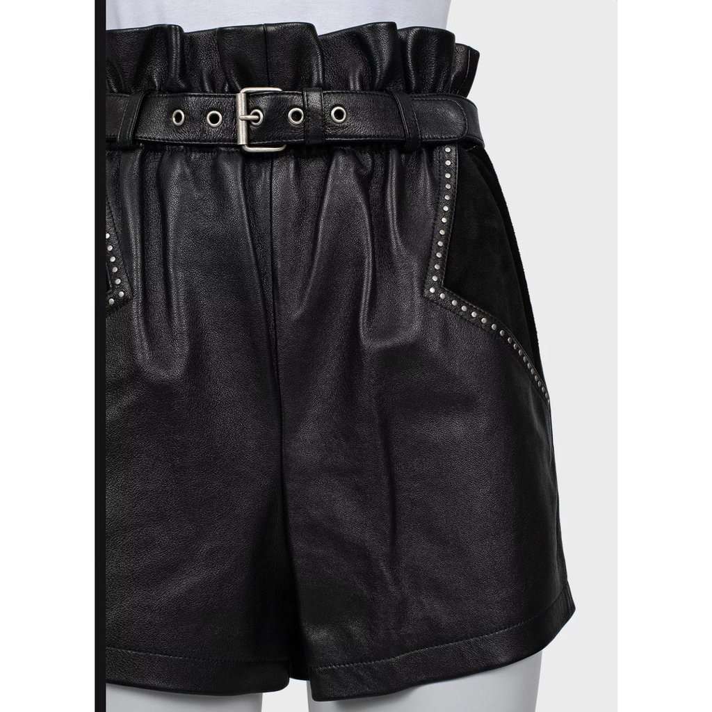 Saint Laurent Saint Laurent Black Leather Elastic Waist Shorts Sz.36/S Pre-owned Black Leather Never worn - Model View