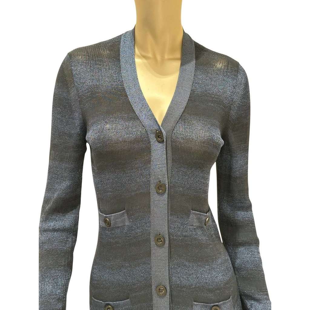 Chanel Chanel Navy Metallic Knit Fall 2009 Collection Cardigan  Sz.40 Pre-owned Navy Good condition - Model View