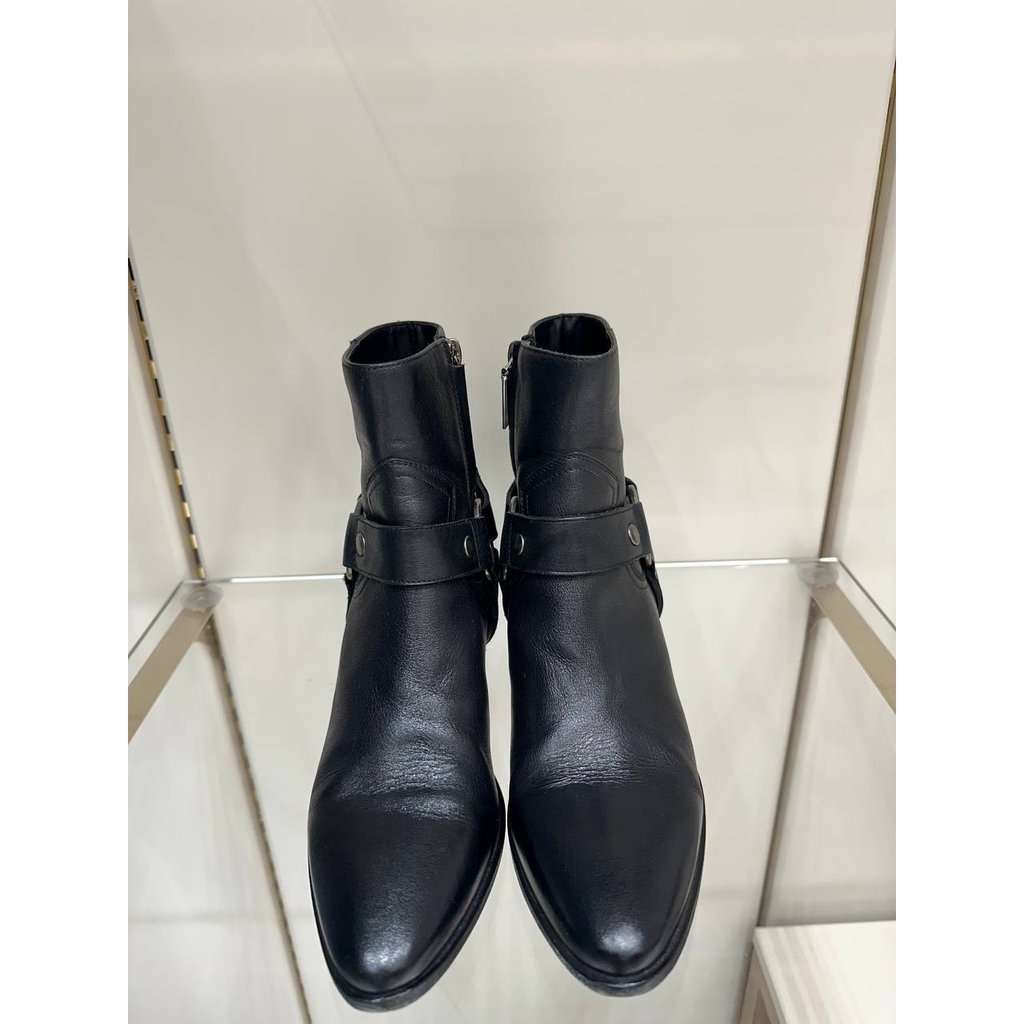 Saint Laurent Saint Laurent Black Leather Texan Ankle Boots Sz.37 pre-owned Black Leather Good condition - Back View
