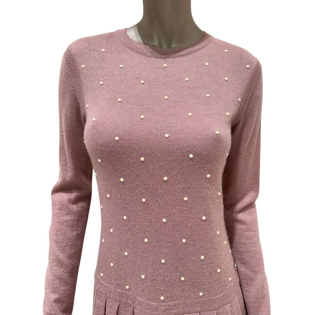 Chanel CHANEL 2014 Pink & White Pearl Mohair-Cashmere Dress Sz.38 pre-owned White Wool Good condition - Inside View