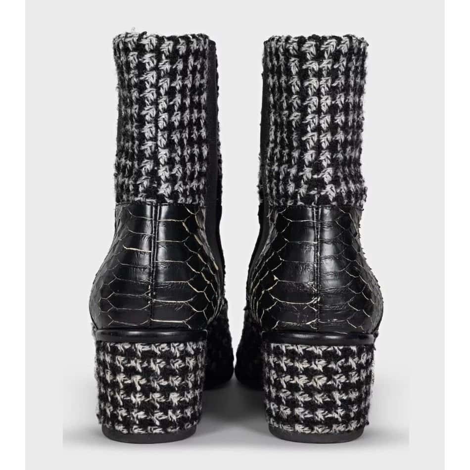 Chanel Chanel Tweed Ankle Boots, Size 38.5 Pre-owned MultiColor Tweed Good condition - Model View