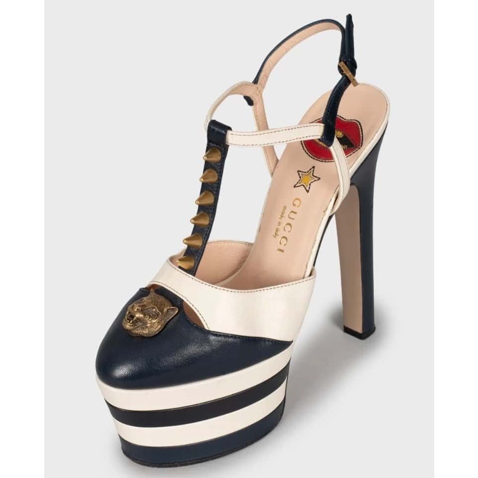 Gucci Gucci Blue Leather Block Heels with Gold Studs, Size 36 pre-owned Blue Leather Good condition - Inside View