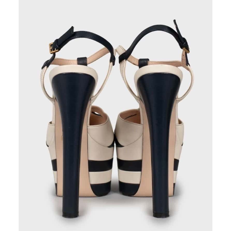 Gucci Gucci Blue Leather Block Heels with Gold Studs, Size 36 pre-owned Blue Leather Good condition - Model View