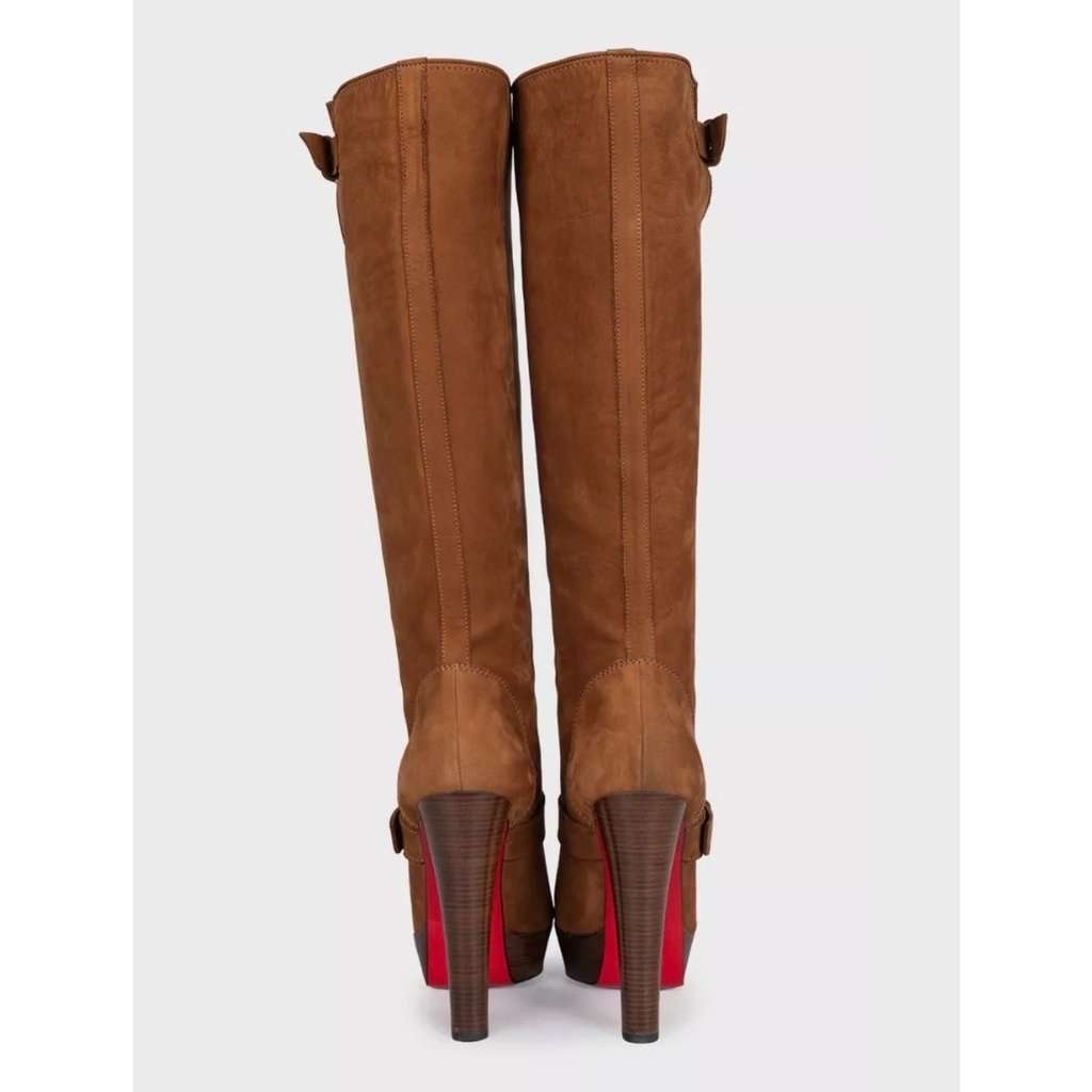 Christian Louboutin Christian Louboutin Brown Suede Boots with Gold Buckles Sz.39.5 Pre-owned Brown Suede Good condition - Model View