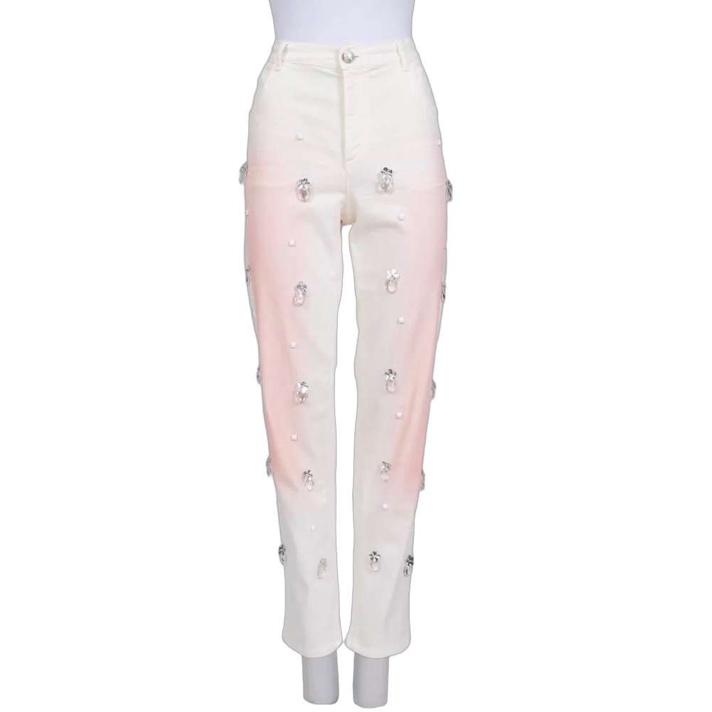 Chanel Chanel White Straight-Leg Jeans with Crystal Accents sz.42 Pre-owned White Cotton Good condition - Front View