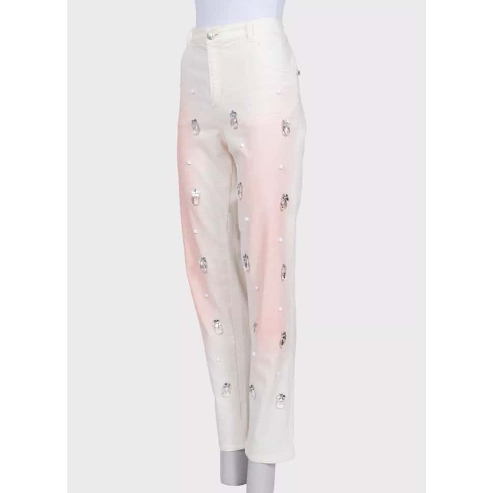 Chanel Chanel White Straight-Leg Jeans with Crystal Accents sz.42 Pre-owned White Cotton Good condition - Back View